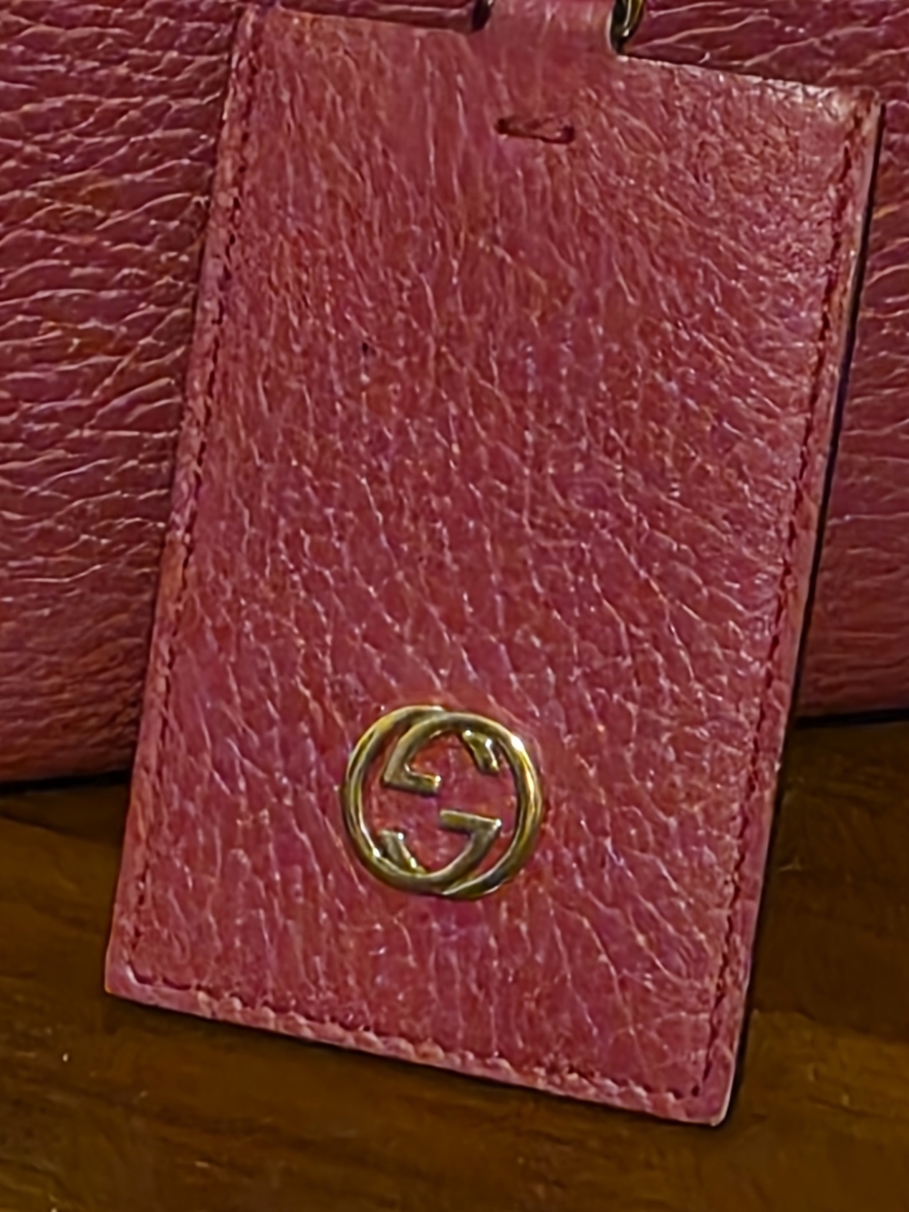 Gucci Fuchsia Pebbled Leather Satchel with Gold Logo/ GORGEOUS! - Picture 2 of 12